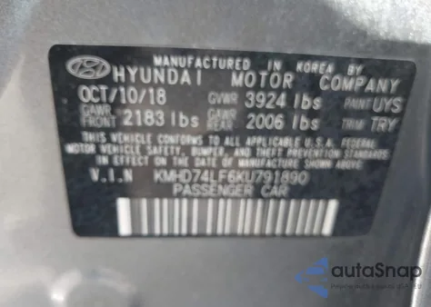 2019 Hyundai Elantra Se из США, поврежденный, VIN KMHD74LF6KU791890